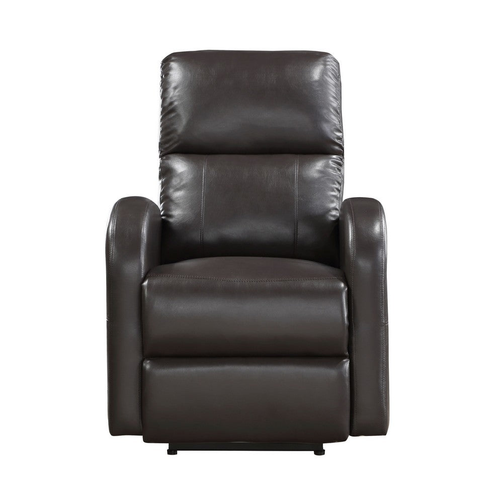 Rica 38 Inch Power Recliner Chair, Plush Brown Faux Leather, Foam Cushions