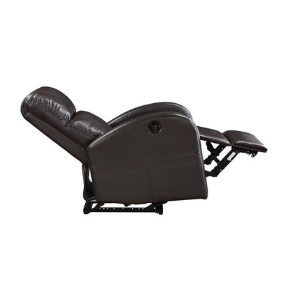 Rica 38 Inch Power Recliner Chair, Plush Brown Faux Leather, Foam Cushions