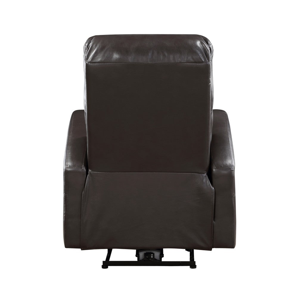 Rica 38 Inch Power Recliner Chair, Plush Brown Faux Leather, Foam Cushions