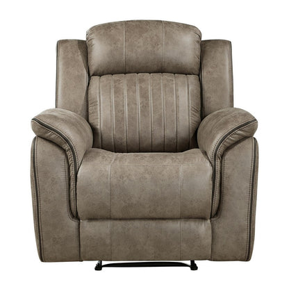 Bento 38 Inch Manual Recliner Chair, Tab Pull, Sandy Brown Microfiber