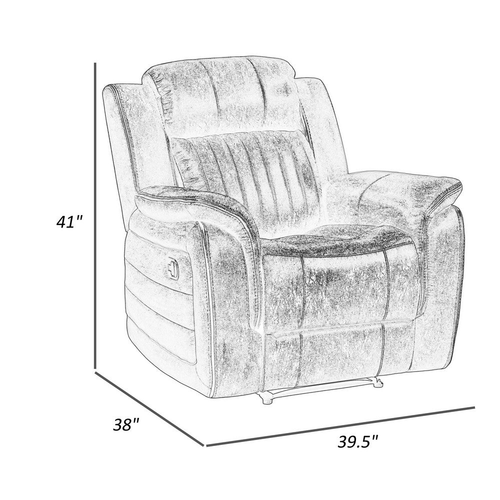 Bento 38 Inch Manual Recliner Chair, Tab Pull, Sandy Brown Microfiber