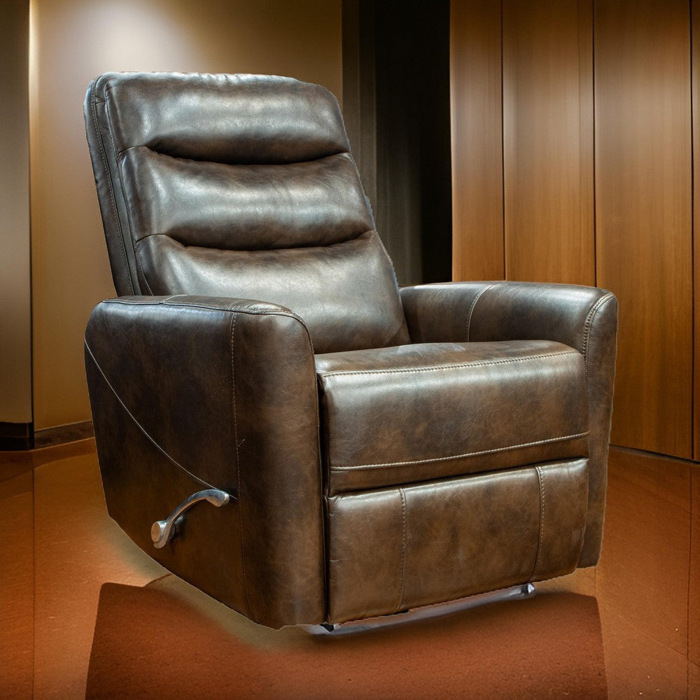 Aki 36 Inch Swivel Manual Recliner Chair, Luxury Plush Brown Faux Leather