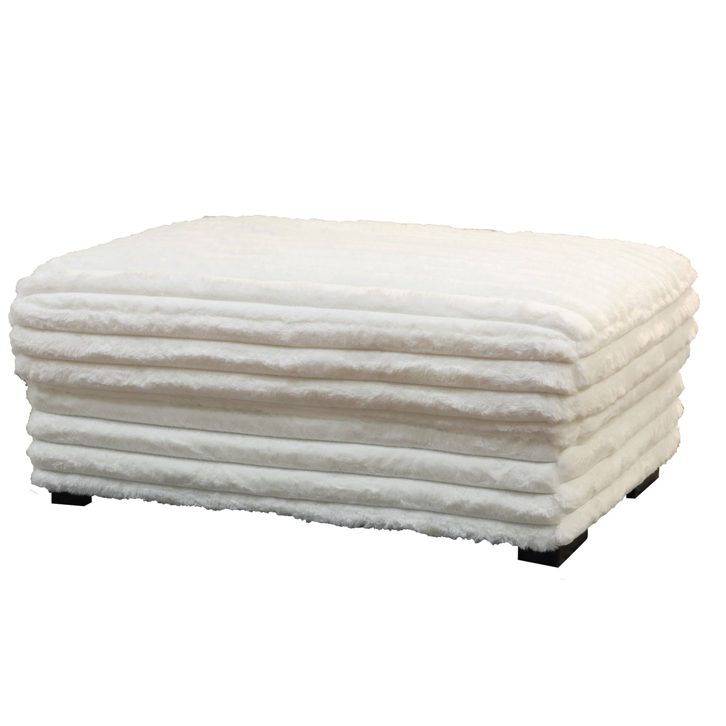 Ezo 41 Inch Ottoman, Layered Plush White Fabric Upholstery, Modern
