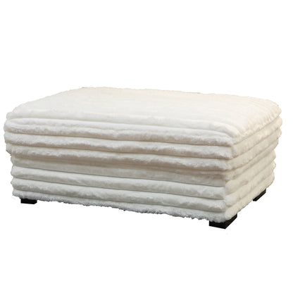 Ezo 41 Inch Ottoman, Layered Plush White Fabric Upholstery, Modern