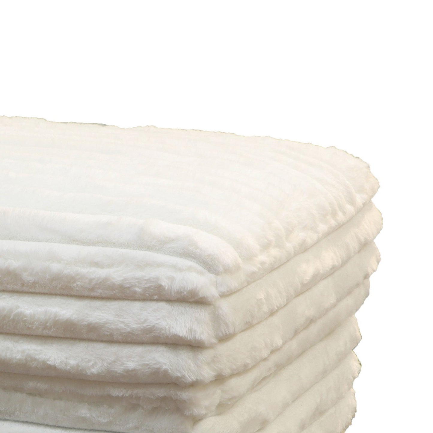 Ezo 41 Inch Ottoman, Layered Plush White Fabric Upholstery, Modern