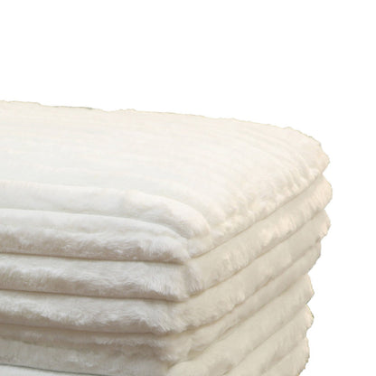 Ezo 41 Inch Ottoman, Layered Plush White Fabric Upholstery, Modern