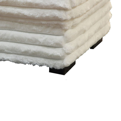 Ezo 41 Inch Ottoman, Layered Plush White Fabric Upholstery, Modern