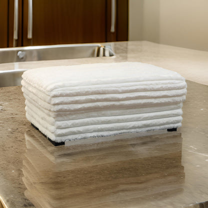 Ezo 41 Inch Ottoman, Layered Plush White Fabric Upholstery, Modern