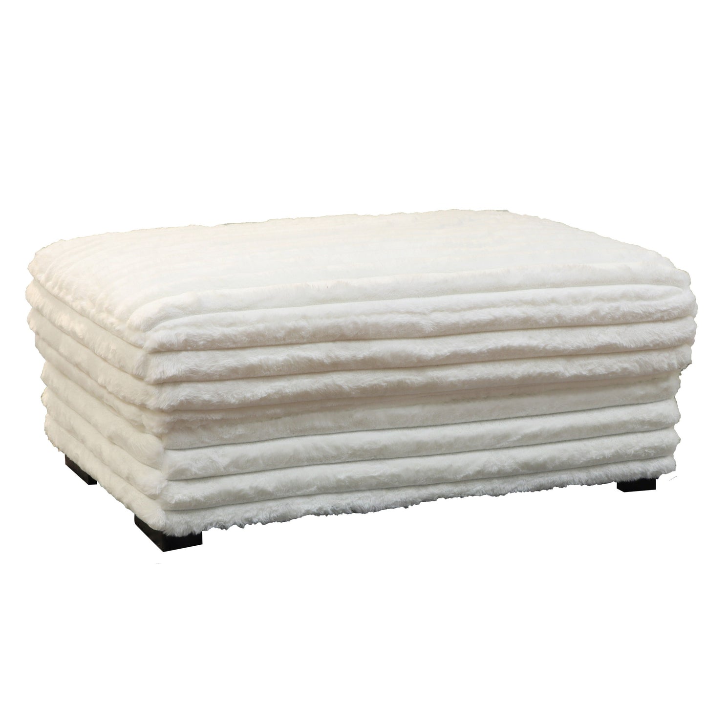 Ezo 41 Inch Ottoman, Layered Plush White Fabric Upholstery, Modern