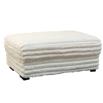 Ezo 41 Inch Ottoman, Layered Plush White Fabric Upholstery, Modern