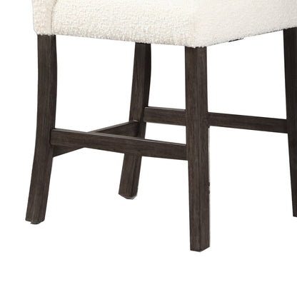 Ghy 25 Inch Dining Side Chair Set of 2, White Textured Upholstery, Brown