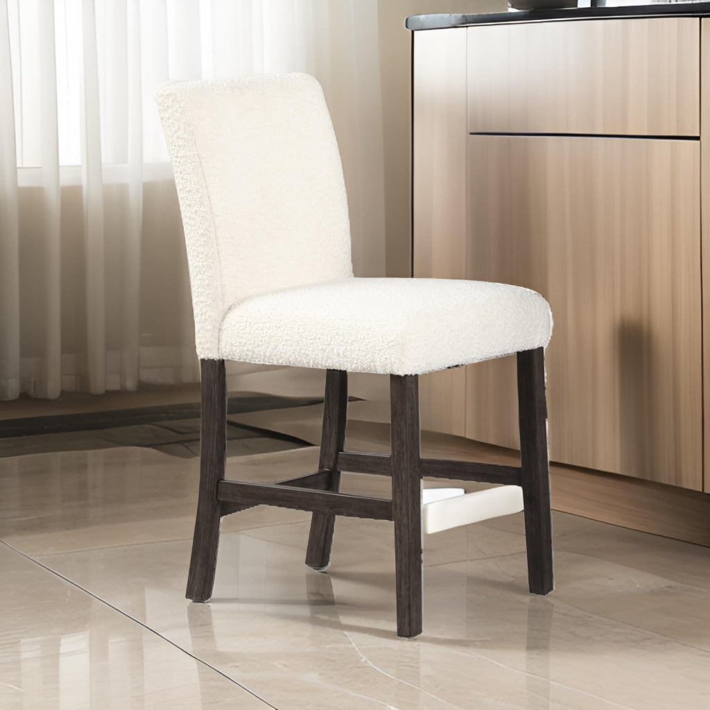 Ghy 25 Inch Swivel Counter Chair Set of 2, White Textured Upholstery, Brown