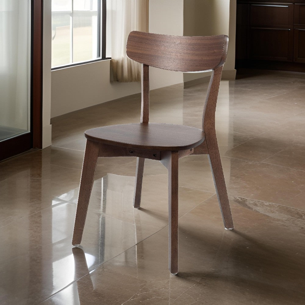 Aby Dining Side Chair, Wooden Round Seat, Open Panel Back, Walnut Brown