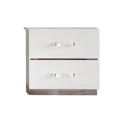 Ruo 25" Inch Modern Nightstand, 2 Drawers, Chrome Plinth Base, White Wood