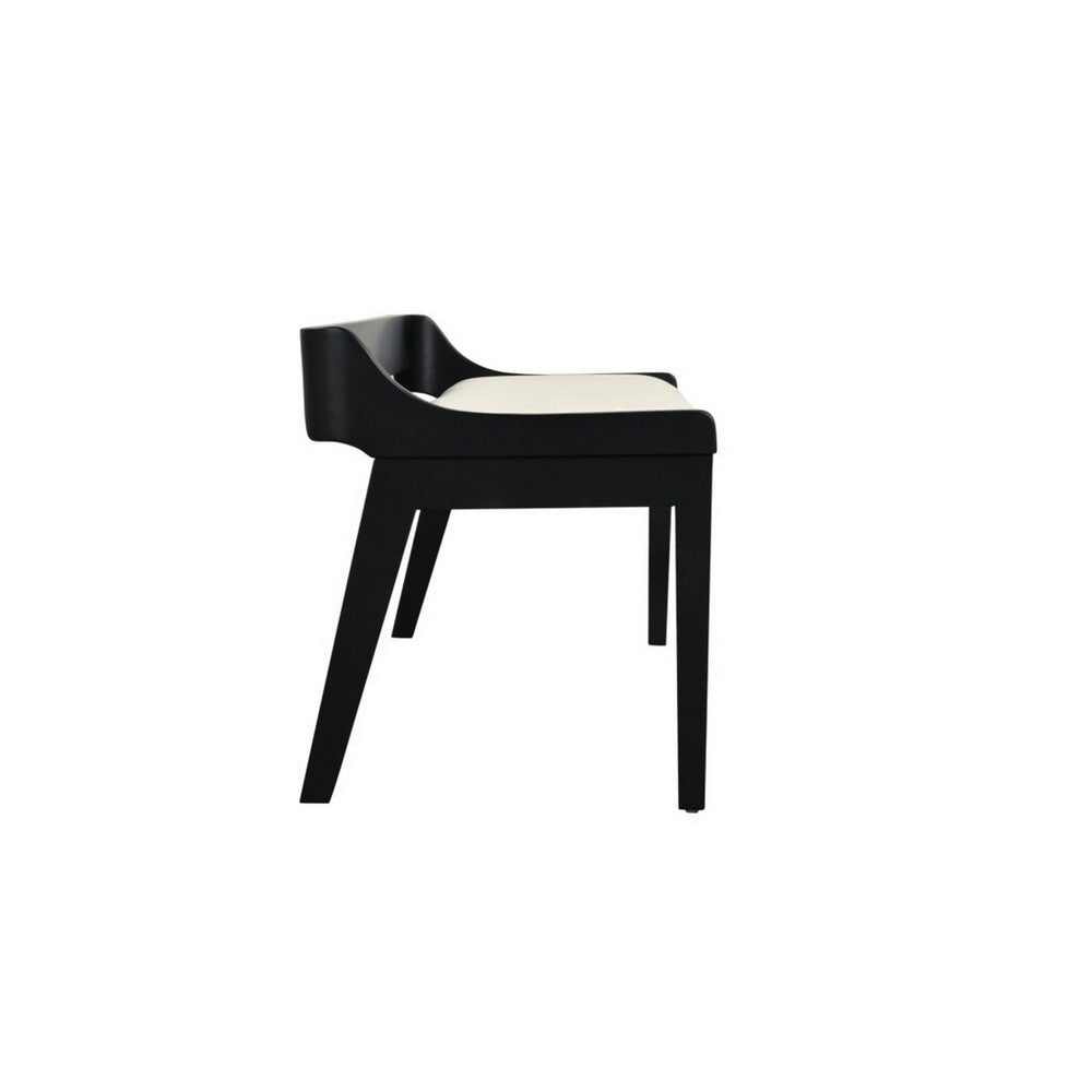 Kee 60 Inch Dining Bench, Black Rubberwood Frame, Low Back, Cushioned Seat