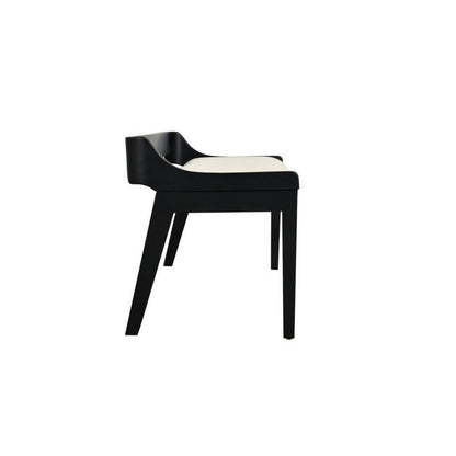 Kee 60 Inch Dining Bench, Black Rubberwood Frame, Low Back, Cushioned Seat