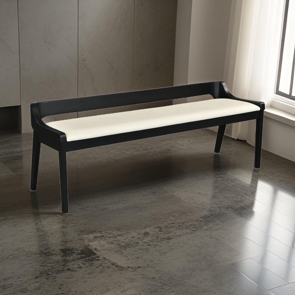Kee 60 Inch Dining Bench, Black Rubberwood Frame, Low Back, Cushioned Seat