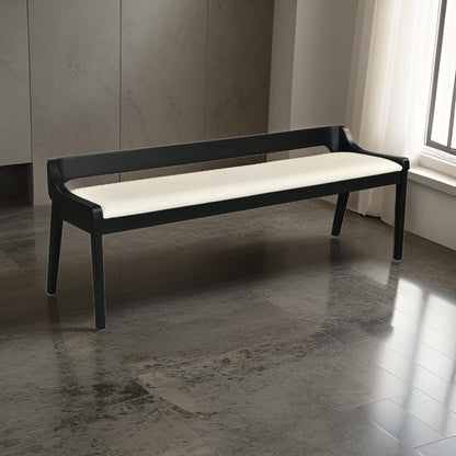 Kee 60 Inch Dining Bench, Black Rubberwood Frame, Low Back, Cushioned Seat