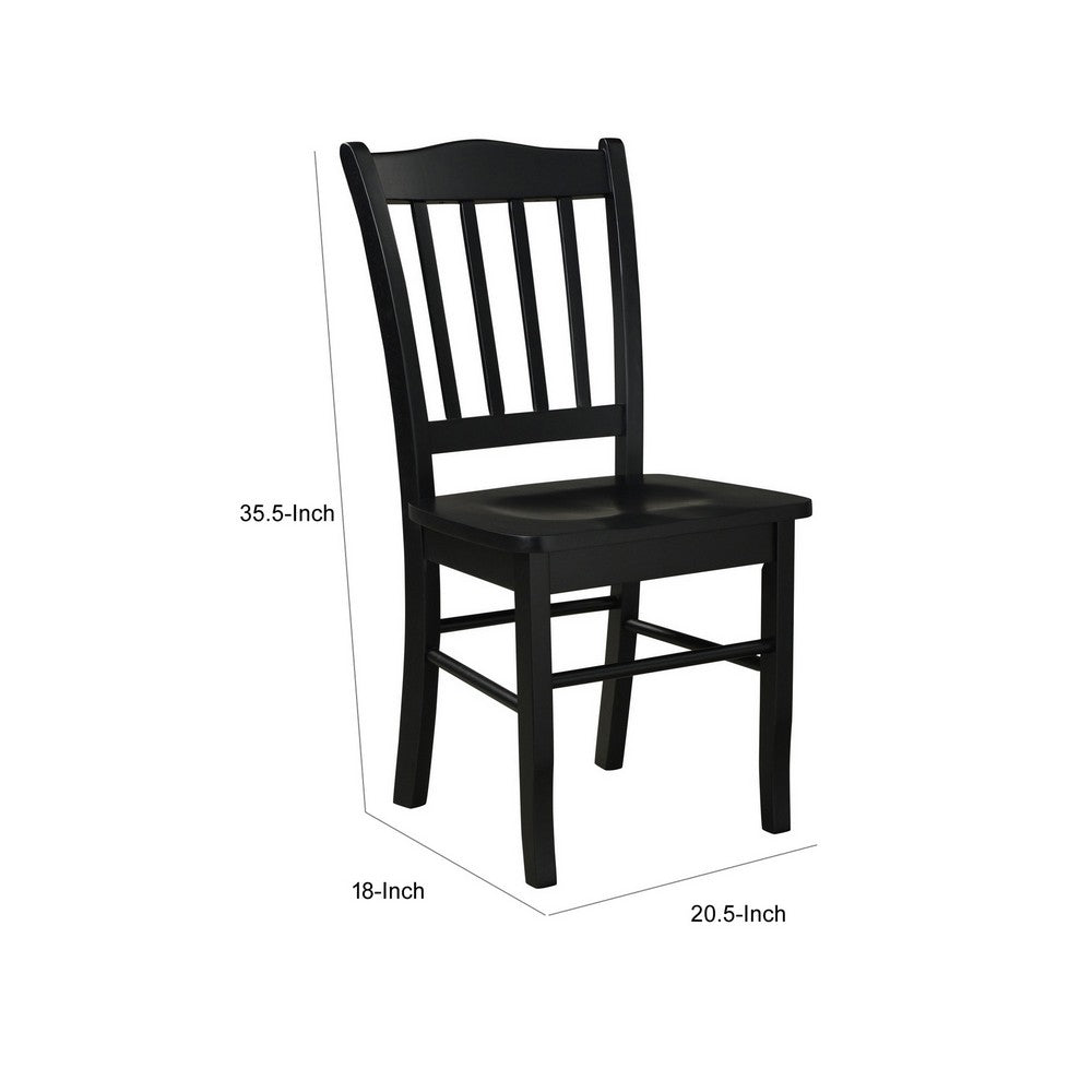 Nova 18 Inch Dining Side Chair Set of 2, Slatted Backrests, Jet Black Wood