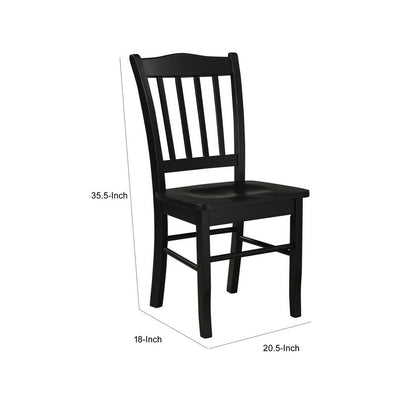 Nova 18 Inch Dining Side Chair Set of 2, Slatted Backrests, Jet Black Wood