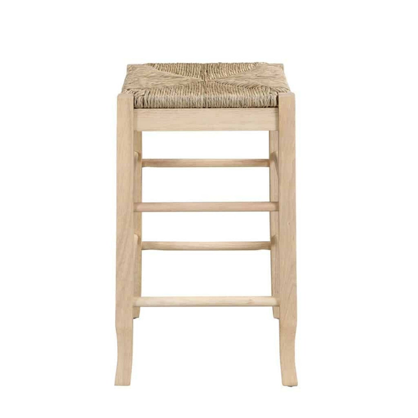 25 Inch Backless Counter Stool, Woven Rattan, Oak Brown Rubberwood Frame
