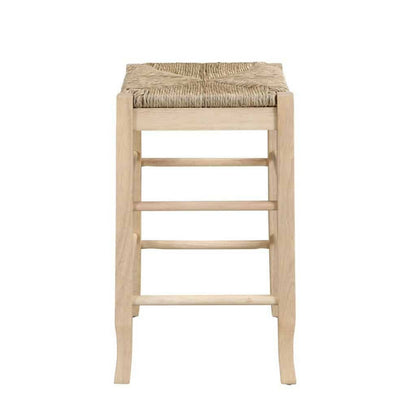 25 Inch Backless Counter Stool, Woven Rattan, Oak Brown Rubberwood Frame
