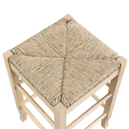 25 Inch Backless Counter Stool, Woven Rattan, Oak Brown Rubberwood Frame