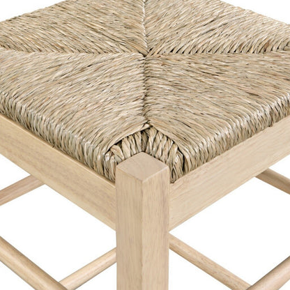 25 Inch Backless Counter Stool, Woven Rattan, Oak Brown Rubberwood Frame