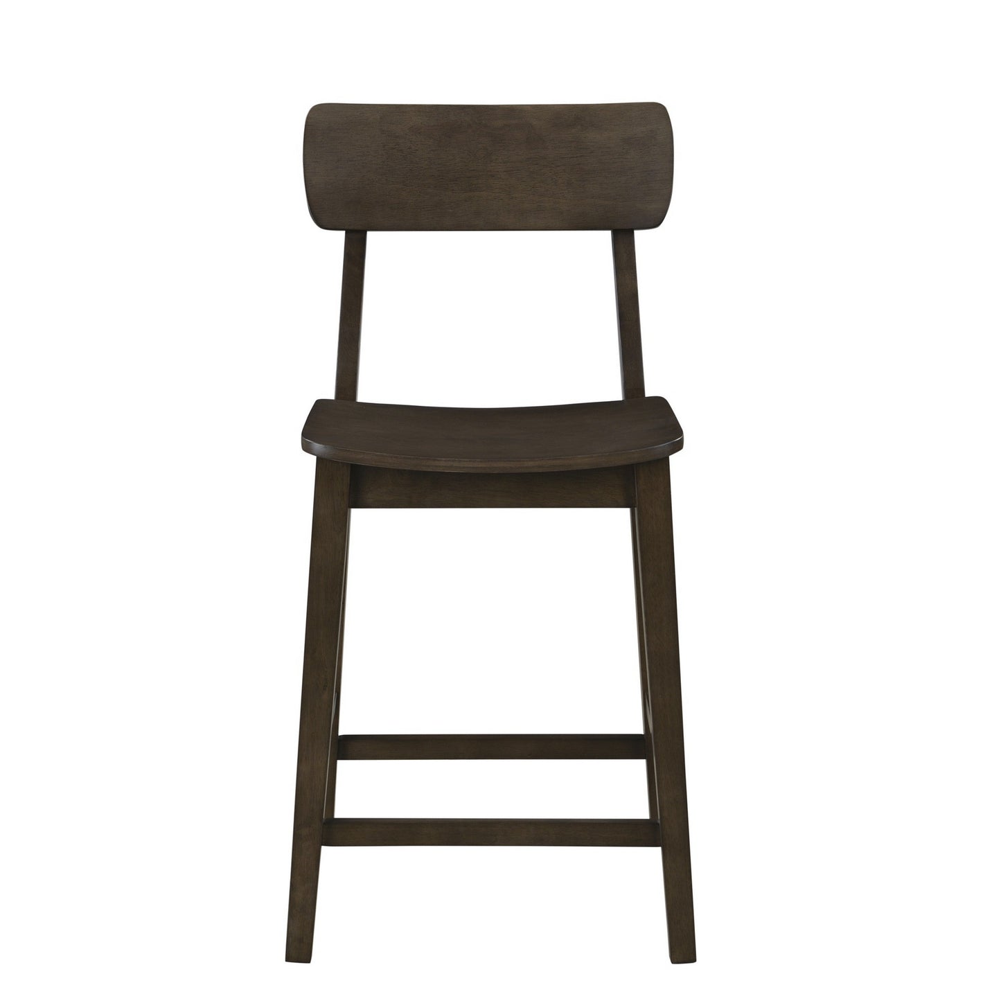 24 Inch Counter Stool Chair, Rubberwood Curved Back and Seat, Dark Gray