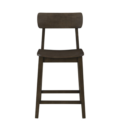 24 Inch Counter Stool Chair, Rubberwood Curved Back and Seat, Dark Gray