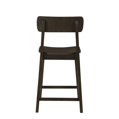 24 Inch Counter Stool Chair, Rubberwood Curved Back and Seat, Dark Gray