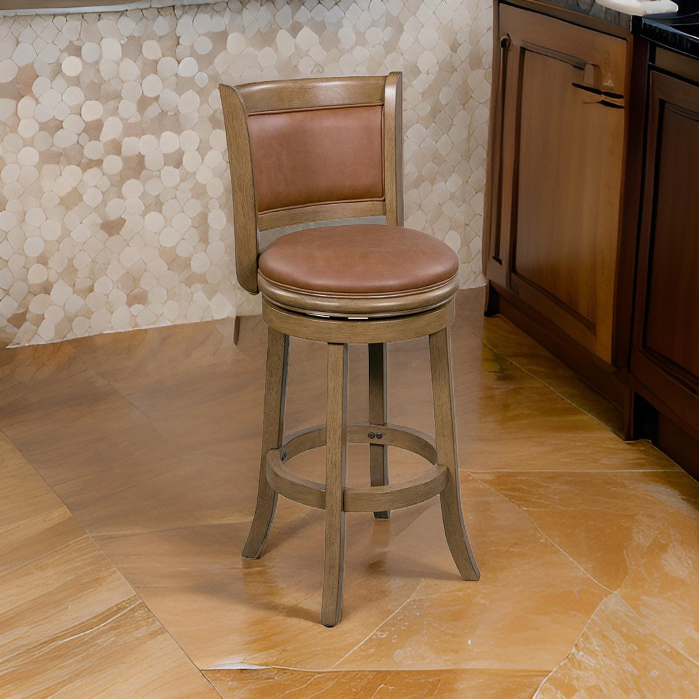 Haley 26 Inch Swivel Counter Height Chair Chestnut Brown Wood, Faux Leather