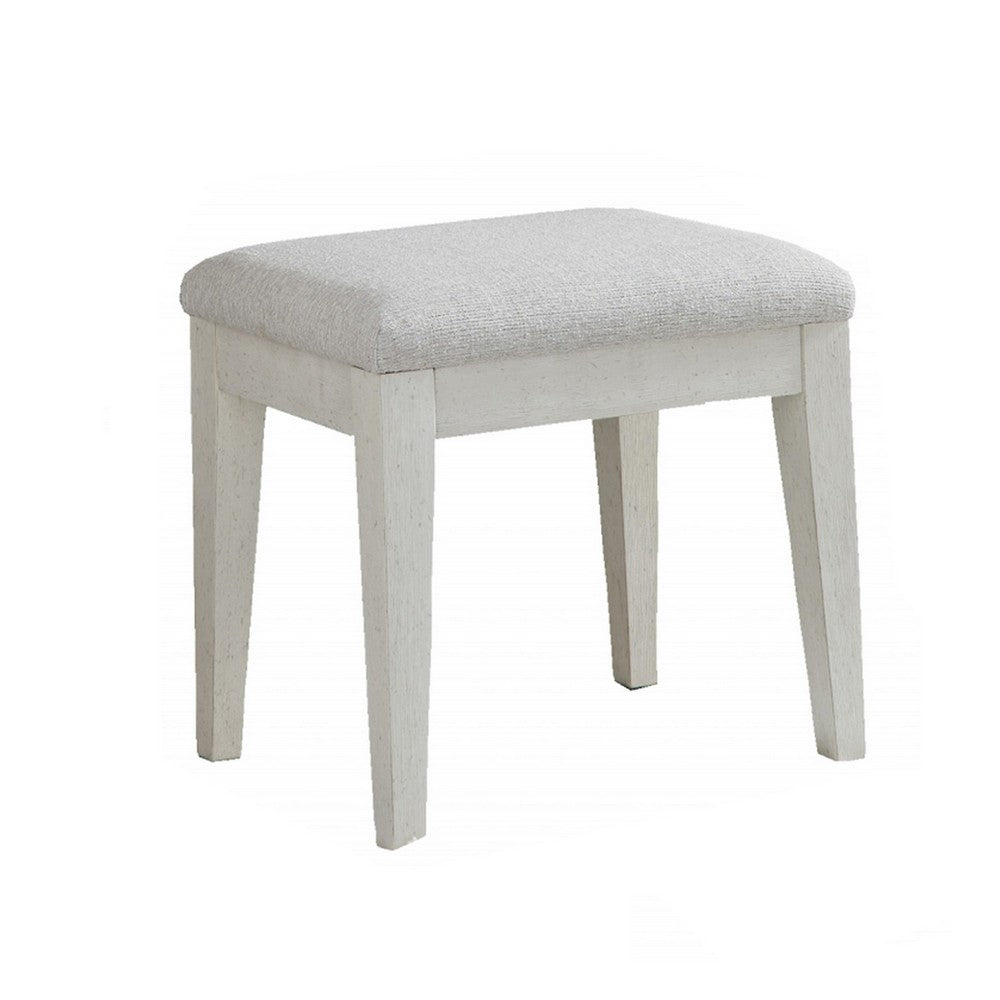 Lea Vanity Desk and Stool Set, 3 Gliding Drawers, Crisp White Wood