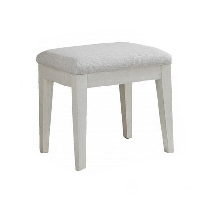 Lea Vanity Desk and Stool Set, 3 Gliding Drawers, Crisp White Wood