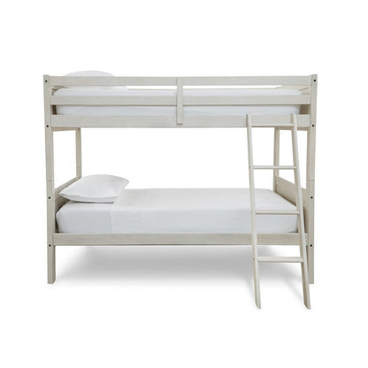 Lea Twin Size Bunk Bed, Wooden Ladder, Traditional Crisp White