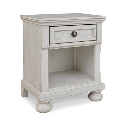 Lea 27 Inch Nightstand, Single Drawer Traditional Style, Open Cubby, White