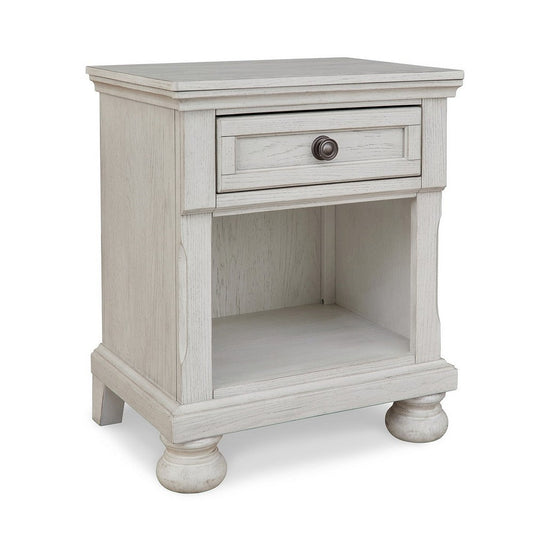 Lea 27 Inch Nightstand, Single Drawer Traditional Style, Open Cubby, White