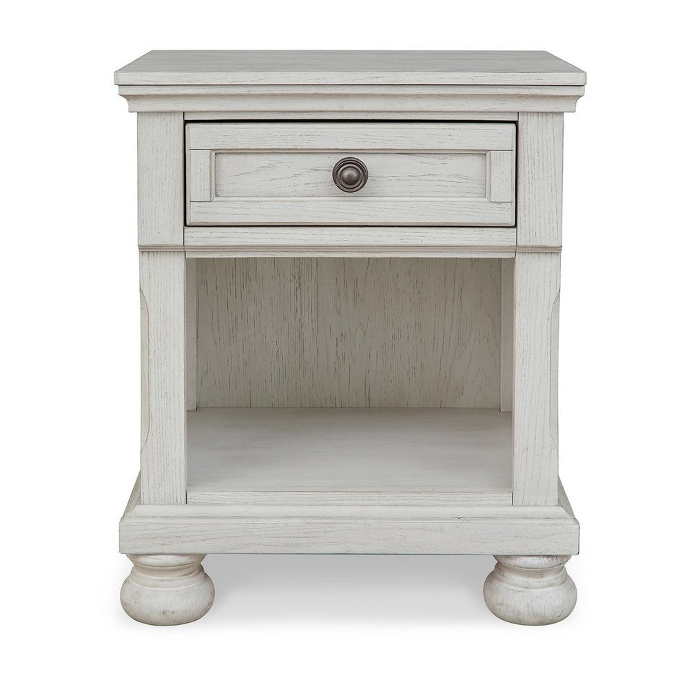 Lea 27 Inch Nightstand, Single Drawer Traditional Style, Open Cubby, White