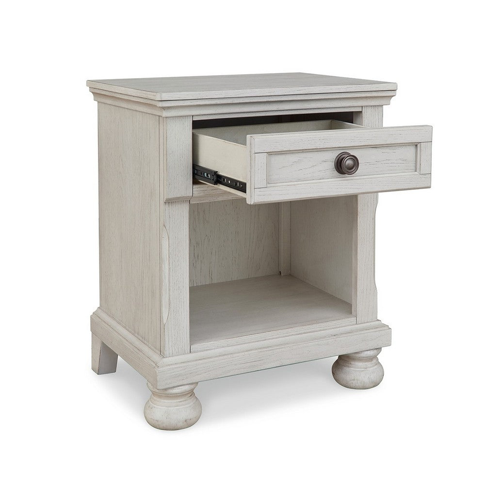 Lea 27 Inch Nightstand, Single Drawer Traditional Style, Open Cubby, White