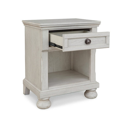 Lea 27 Inch Nightstand, Single Drawer Traditional Style, Open Cubby, White