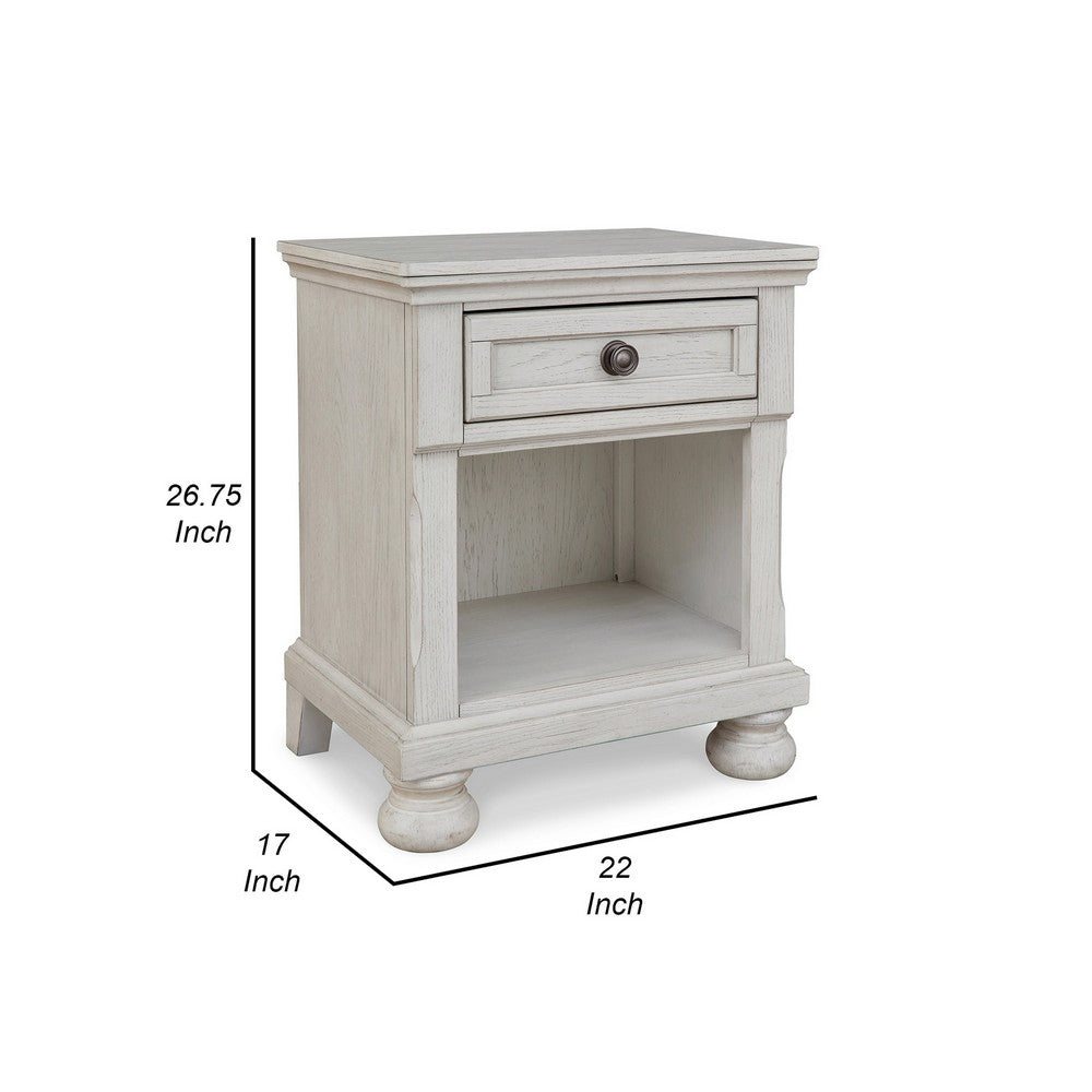Lea 27 Inch Nightstand, Single Drawer Traditional Style, Open Cubby, White