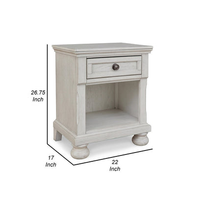 Lea 27 Inch Nightstand, Single Drawer Traditional Style, Open Cubby, White