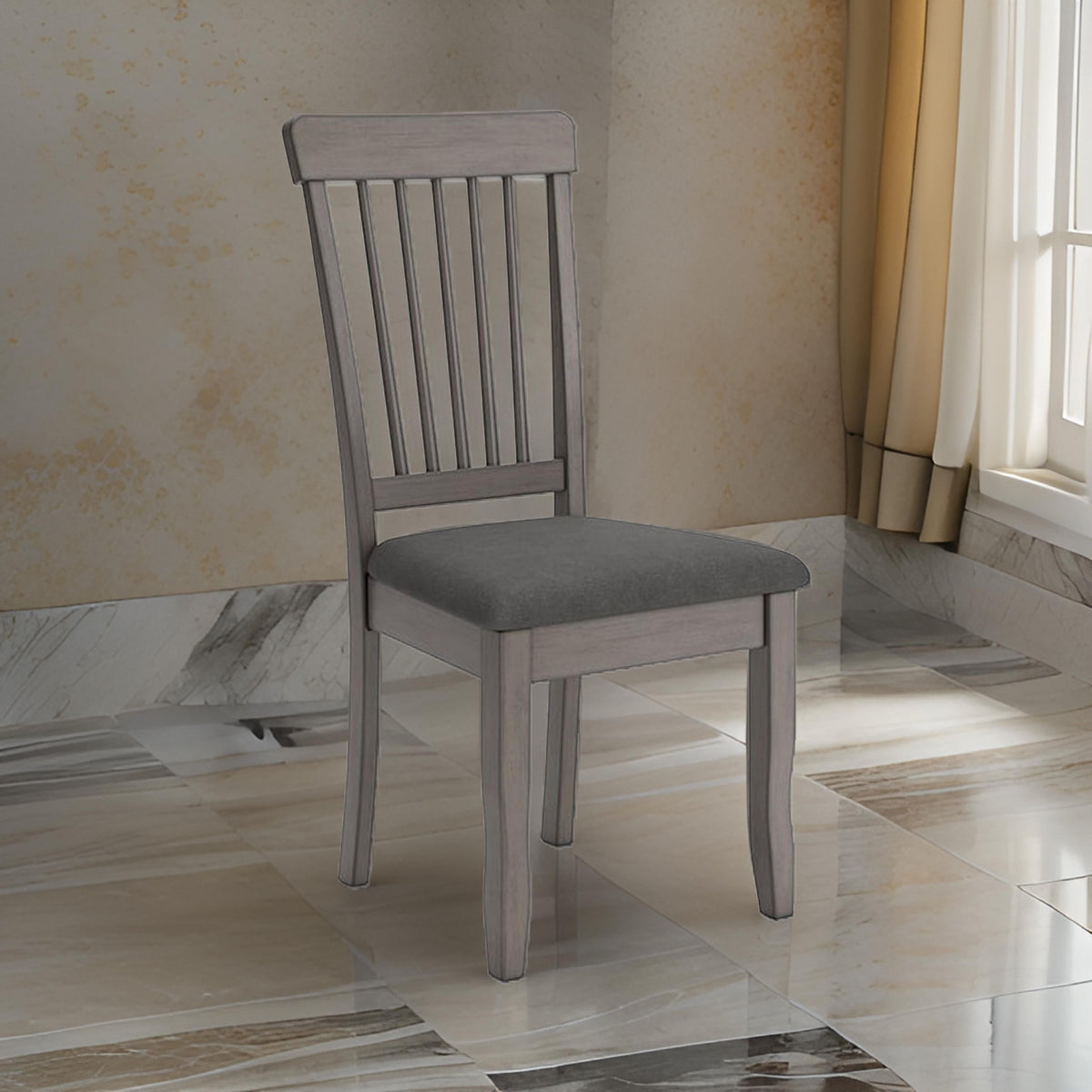 Ora 18 Inch Dining Side Chair, Set of 2, Modern Spindle Backrest, Gray