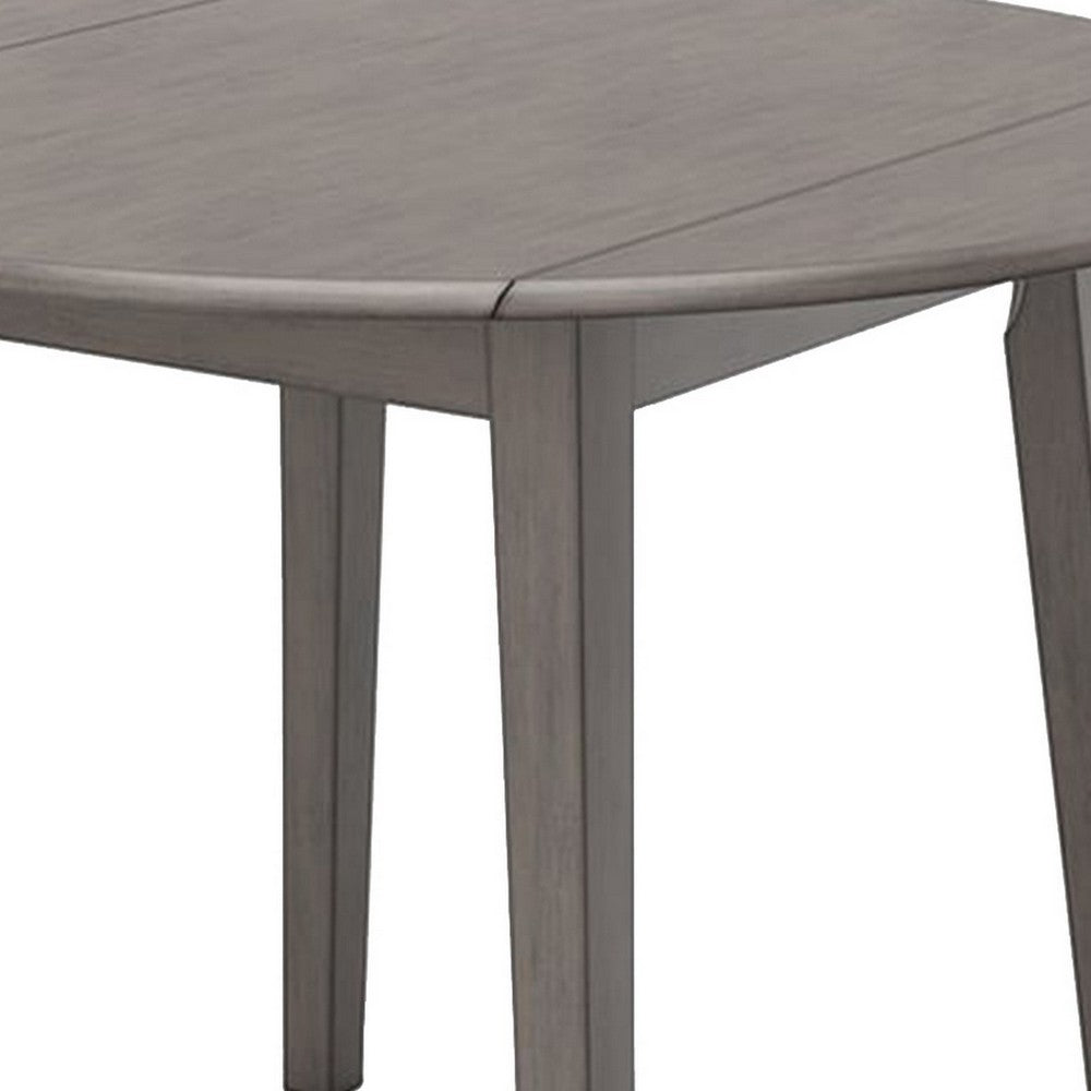 Ora 43 Inch Dining Table, Round Surface, Dual Drop Leaves, Smooth Gray