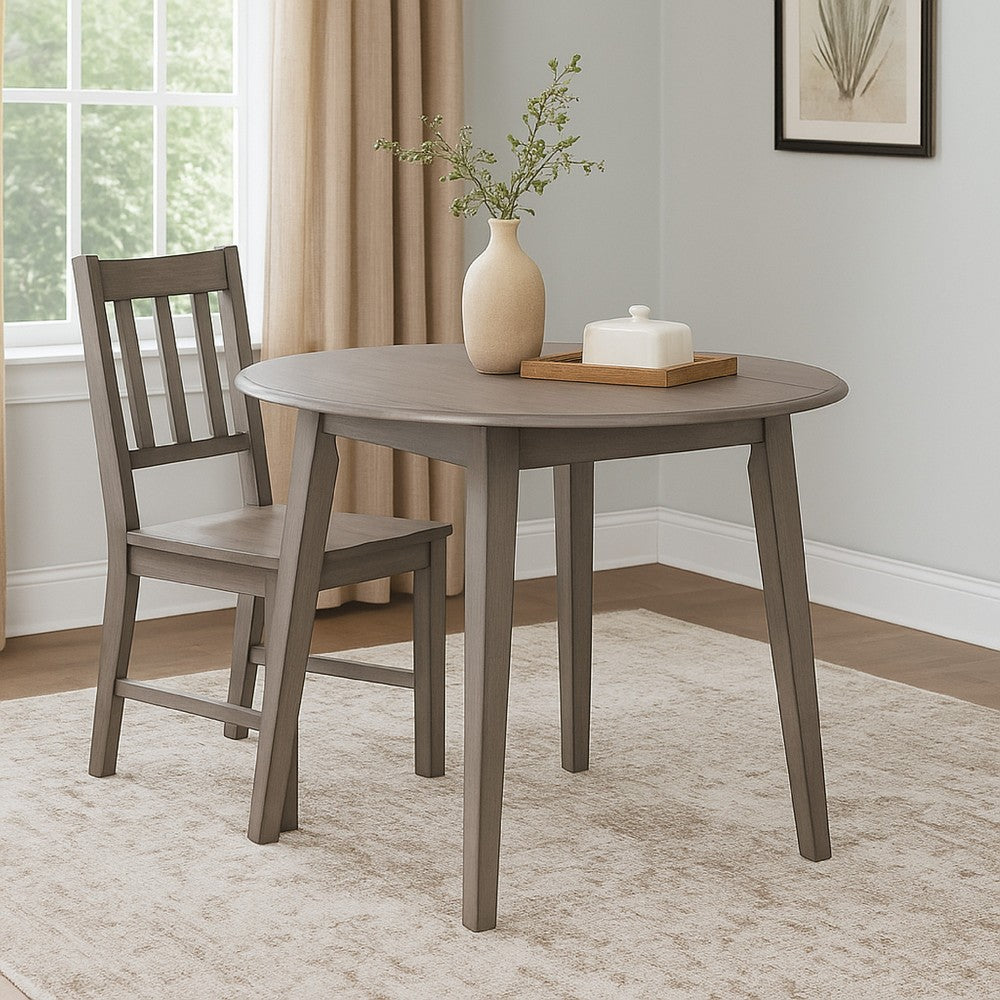 Ora 43 Inch Dining Table, Round Surface, Dual Drop Leaves, Smooth Gray