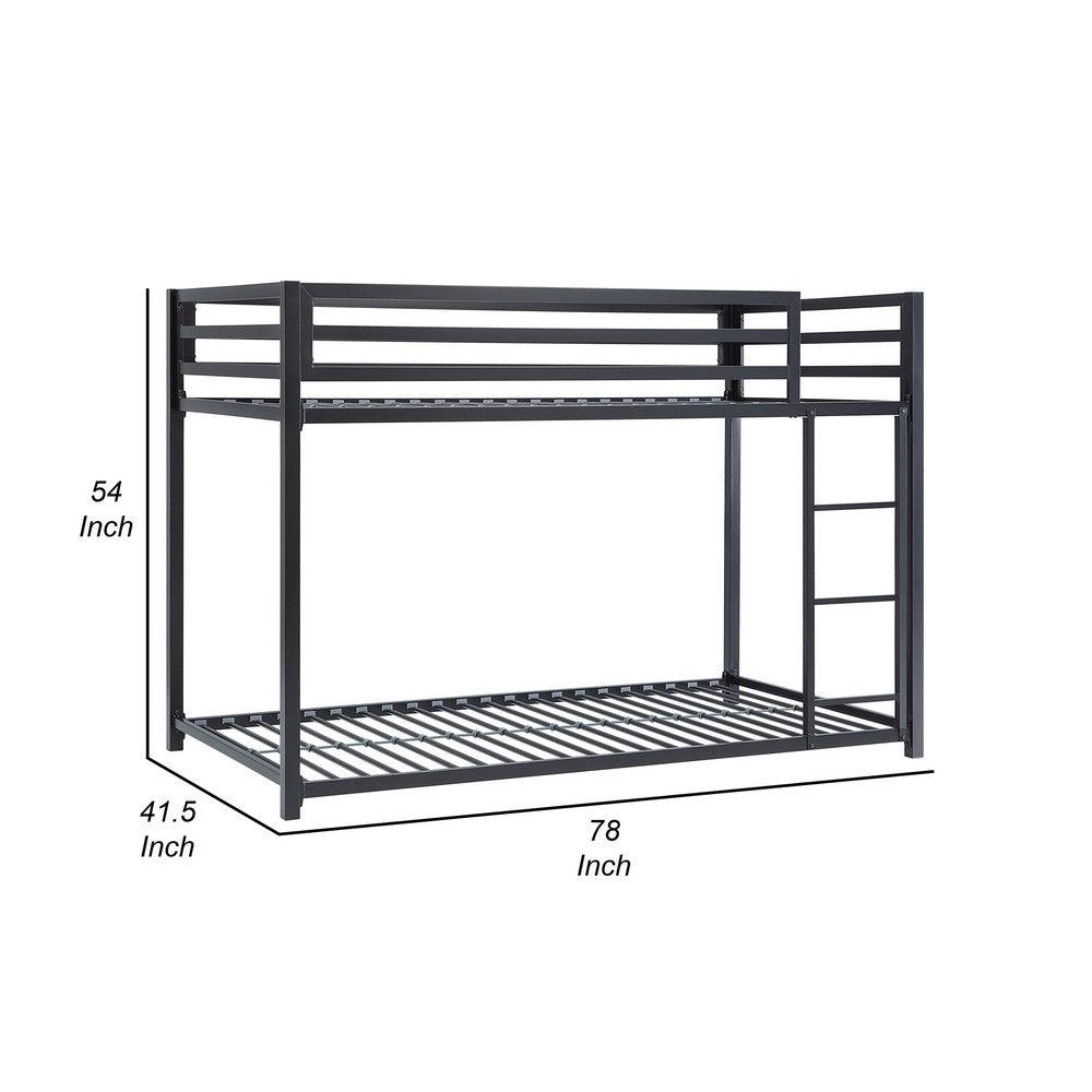 Ovi 78 Inch Twin Bunk Bed, Mounted Ladder, Ground Level Platform Bed, White