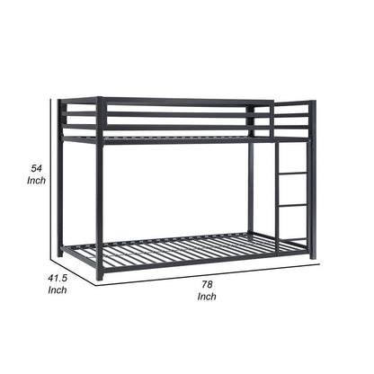Ovi 78 Inch Twin Bunk Bed, Mounted Ladder, Ground Level Platform Bed, White