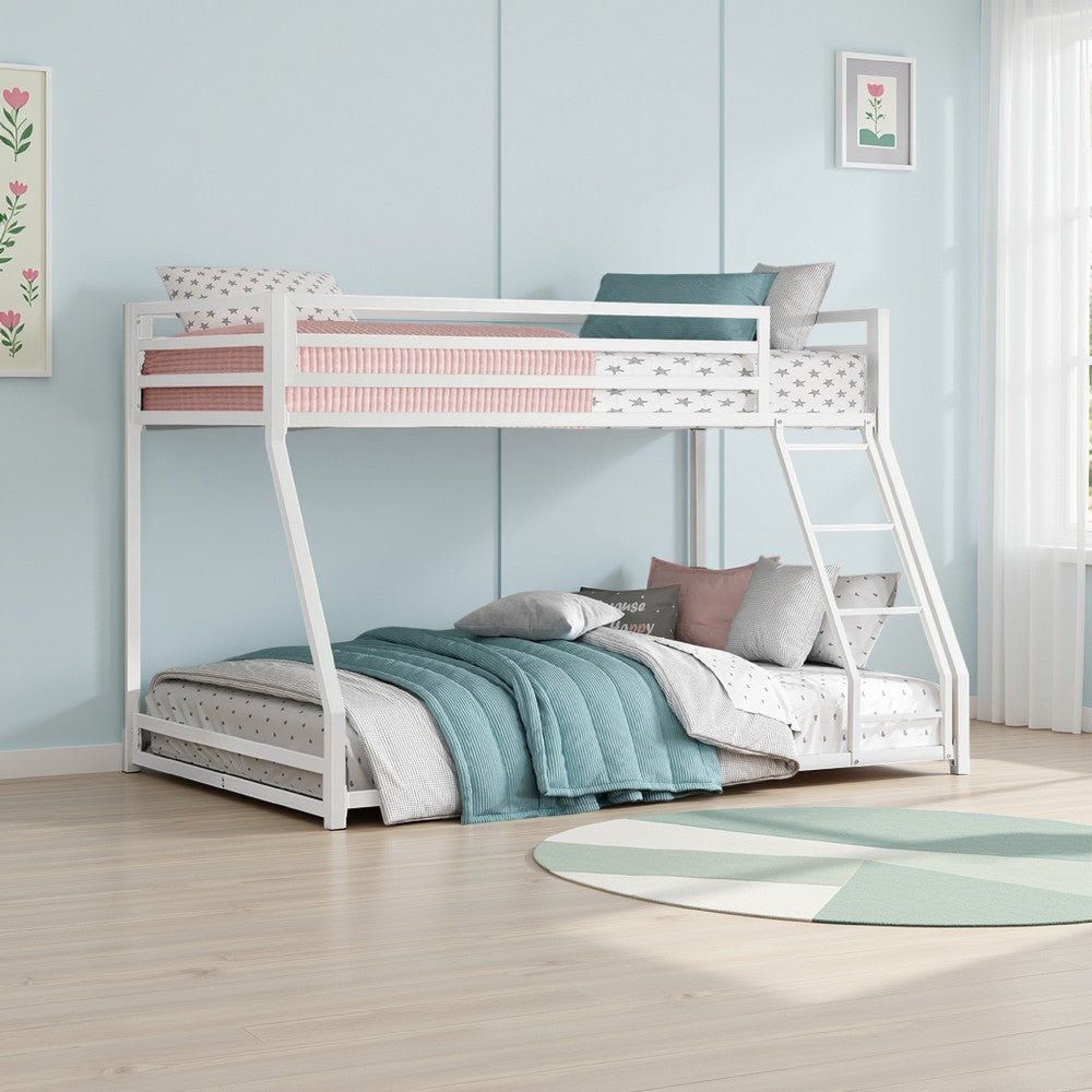 Ovi 78 Inch Twin over Full Bunk Bed, Ground Level Platform Bed, Black