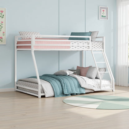 Ovi 78 Inch Twin over Full Bunk Bed, Ground Level Platform Bed, Black