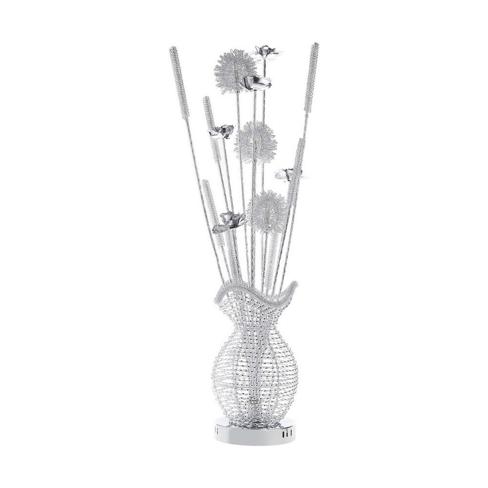 Bella 36 Inch Vase Accent Table Lamp, Filament Flowers LED Light, Chrome